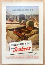 1943 Construction Workers Build and Fight in the Seabees Poster John Falter WWII