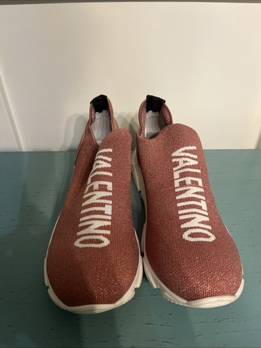 SNEAKERS VALENTINO QUEENIE SLIP ON in rete rosa con logo bianco DONNA taglia 8