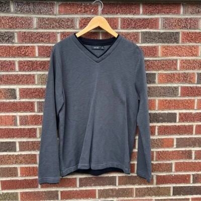 Apt. 9 Charcoal Black and Gray Striped and Layered  V-Neck Long Sleeve Top - Image 1 of 2