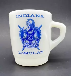 Indiana DeMolay Vtg Anchor Hocking Fire King Glass Mug Stackable C Handle - Picture 1 of 3