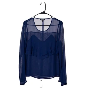 Express Womens Blouse Blue Ruffle Sheer Chiffon Layered Top S Party Evening Chic - Picture 1 of 9