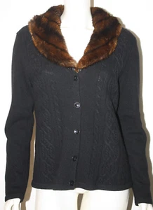 RALPH LAUREN Strickjacke Pullover LP schwarz Merino Angora Kaschmir Kunstfellkragen - Bild 1 von 8