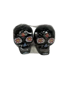 SUGAR SKULL salt & pepper shakers BLACK - Picture 1 of 4