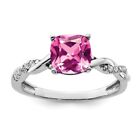Sterling Silver Rhodium-Plated Lab Created Pink Sapphire And Diamond Ring Size 7