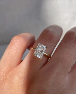 2 Ct Radiant-Cut Moissanite Solitaire Engagement Ring 14K Yellow Gold Plated - Picture 1 of 6