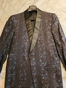 Vintage 60's Black Blue Print Dinner Jacket Tux Mad Men Lounge Smoking - Picture 1 of 13