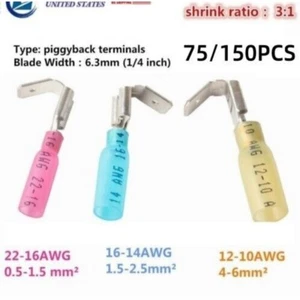 3 Way 22-10AWG Wire Connectors Heat Shrink Piggyback Spade Terminals 75/150X - Picture 1 of 8