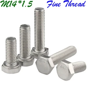 M14 1.5 Fine Thread 304 Stainless Steel Full Thread Hex Head Bolts Screws DIN933 - Picture 1 of 10
