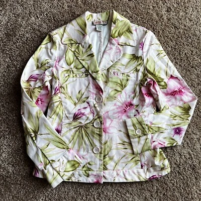 Jamaica Bay Pink Floral Jacket Hawaiian Tropical Flowers Button Up Petite Small - Image 1 of 4
