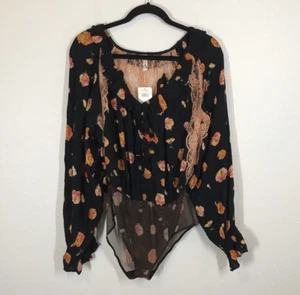 Free People Women's Poppy Print Bodysuit Size Small Intimately Lace Long Sleeve - Picture 1 of 10