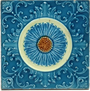 Art Nouveau Fireplace Tile Floral Majolica Blue Glaze by Alfred Meakin C1900 - Picture 1 of 3