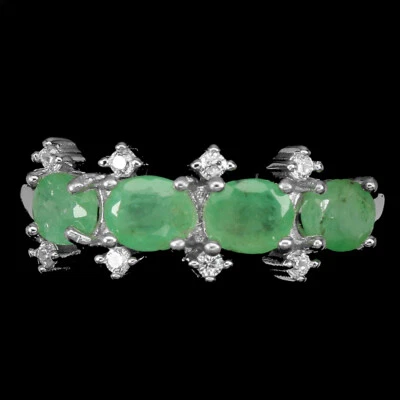 Anello In Argento Sterling 925 Con Gemma Naturale Di Smeraldo Ovale Taglia 8.5 - Immagine 1 di 4