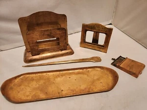 Old Antique Brass 5 Pc Desk Letter Writing Set - Austria - Frame Tray Etc - Picture 1 of 9
