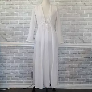 Maxi Vestido Miguelina Luna de Miel Blanco Algodón Borde de Encaje Transparente Romántico M Hecho en EE. UU. - Imagen 1 de 10