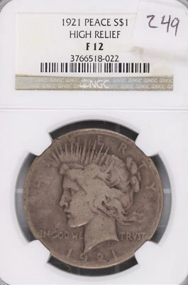 1921 Peace Silver Dollar High Relief NGC F-12 #022 - Image 1 of 2