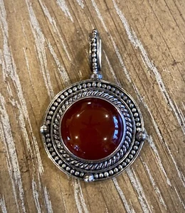 925 Sterling Silver Vintage BA Real Carnelian Gem Round Pendant - Picture 1 of 5