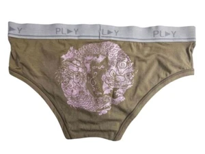 A561 PLAY NEW Men's Olive Silver Glitter Asian Lion Print Sport Waist Knit Brief - Picture 1 of 9