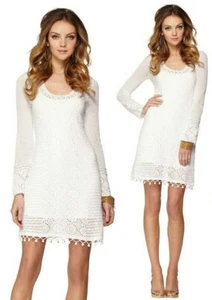 Lilly Pulitzer Athena Resort White Crochet Cotton Knit Sweater Dress S M - Picture 1 of 7