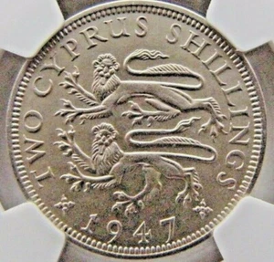 Cyprus Two Shillings 1947 NGC AU58 - Picture 1 of 3