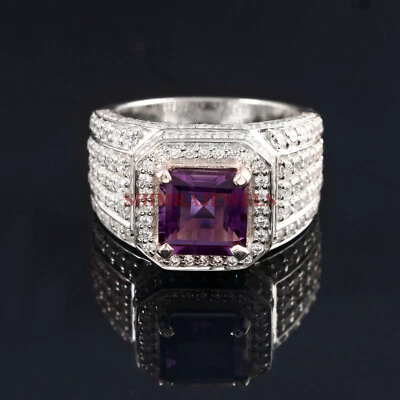 Piedras preciosas de amatista natural con anillo de plata de ley 925 para hombre #3520 Foto 1 de 3