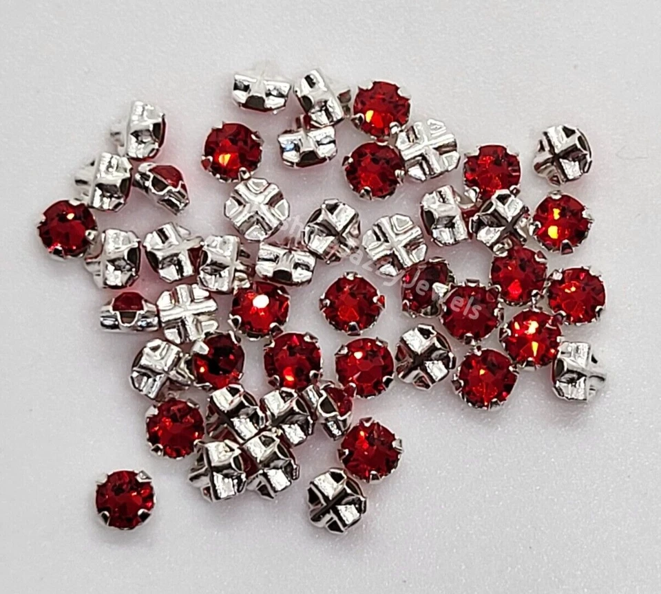 24pc Swarovski Crystal Light Siam 3mm (ss12) Rose Montees Beads; Silver Plated - Image 1 of 1