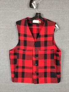Filson Mens Jacket L 42 Red Black Buffalo Plaid Flannel Wool Mackinaw VTG 80s - Picture 1 of 6