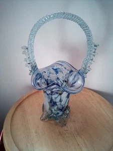 Murano Glass Basket In Blue And White 24 cm - Picture 1 of 7