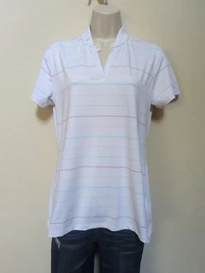 Lopez Woman Sz M Golf Polo Mock Neck Pullover Short Sleeve Stripes Active - Picture 1 of 12