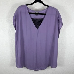 Torrid Georgette Lace Inset Blouse Women’s L Purple Lilac Sleeveless Lightweight - Picture 1 of 8