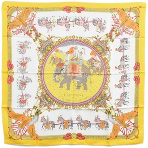 HERMES 100% Silk Carre 90 Scarf CAPARACONS DE LA FRANCE ET DE L'INDE Yellow - Picture 1 of 15