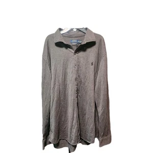Polo Ralph Lauren Button Up Knit Dress Shirt Mens 2XL Long Sleeve Charcoal Gray  - Picture 1 of 8
