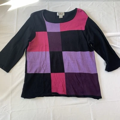 Suéter feminino Style & Co Collection rosa roxo preto colorblock manga GG 3/4 - Imagem 1 de 4