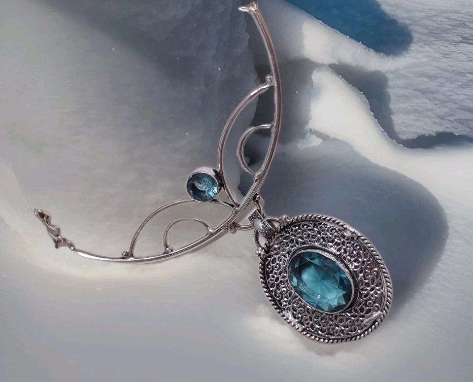 925 Plated Silver Necklace With Blue Topaz - Image 1 of 4