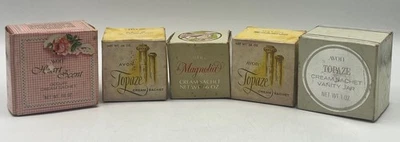 Lot Of 5 1970's Vintage Avon Cream Sachet Jars, Empty, Collectibles - Image 1 of 4