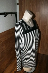 Christopher & Banks Women's Black White Top Long Sleeves w/Lace Overlay Size M - Picture 1 of 7