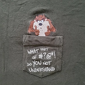 Vintage Taz Embroidered Pocket Shirt Mens Large Looney Tunes Tee Cartoon 90s - Picture 1 of 8