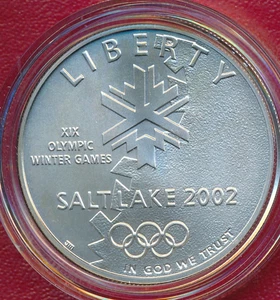 2002-P SALT LAKE OLYMPICS COMMEMORATIVE UNCIRCULATED SILVER DOLLAR **BOX & COA** - Picture 1 of 4