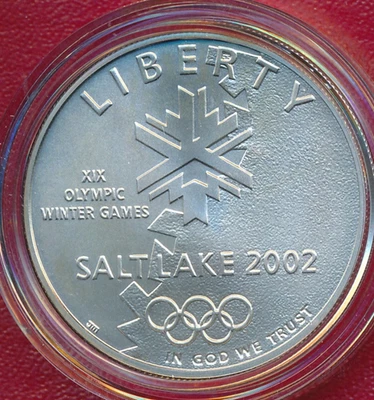 2002-P SALT LAKE OLYMPICS COMMEMORATIVE UNCIRCULATED SILVER DOLLAR **BOX & COA** - Image 1 of 4