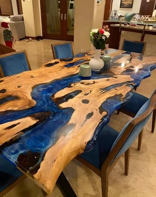 Custom Handmade Live Edge Epoxy Dining Table | Epoxy Resin Kitchen Table - Image 1 of 4