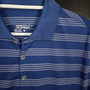 Nike Golf Tour Performance Polo Shirt Men's Large Blue Striped Dri Fit - Picture 1 of 8