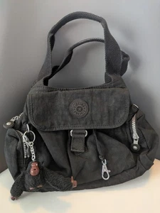 Kipling Handbag Side Shoulder Charcoal Grey Canvas Small Monkey Bianca Zip Close - Picture 1 of 9