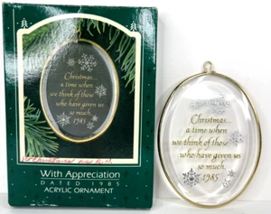 Adorno de Navidad vintage con sello recuerdo con aprecio 1985 acrílico - Imagen 1 de 6