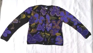 Peruvian Connection Pima Cotton Floral Cardigan Sweater Purple Black Womens S - Picture 1 of 9
