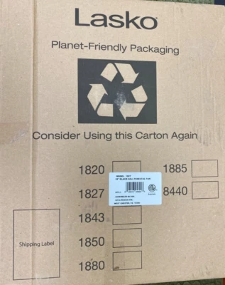 LASKO MODEL 1827 IN BOX 18" BLACK ADJUSTABLE PEDESTAL FAN - Image 1 of 3