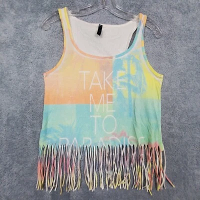Женская майка с бахромой с полным наклоном размер средний синий богемное без рукавов хлопок спандекс - Изображение 1 из 4