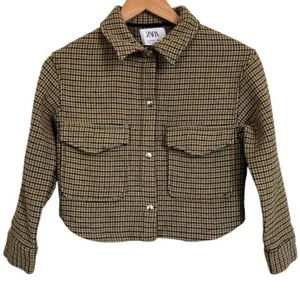 Zara Kids 11-12 Green Plaid Tweed Button Snap Jacket green, mustard, turquoise - Picture 1 of 11