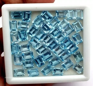 Sky Blue Topaz Meditation Gemstone Earrings Making Octagon Faceted Natural 6X8MM - Picture 1 of 8