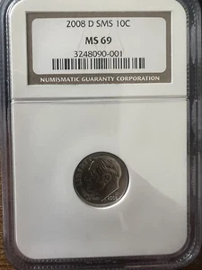 2008 D ROOSEVELT DIME NGC MS69 SMS SPOTLESS * - Picture 1 of 6