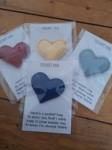 Pocket Heart Hug Real leather.  Padded Various colours. Stocking filler . Xmas  - Picture 1 of 7