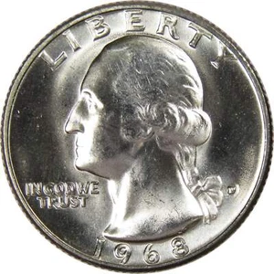 1968 D Washington Quarter BU Uncirculated Mint State 25c US Coin Collectible - Picture 1 of 2